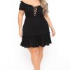 Little Black Styles Curvy Sense | Plus Size Adella Lace Up Ruffle Dress Black