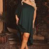 Dresses Curvy Sense | Plus Size Asymmetric Draped Dress Hunter Green