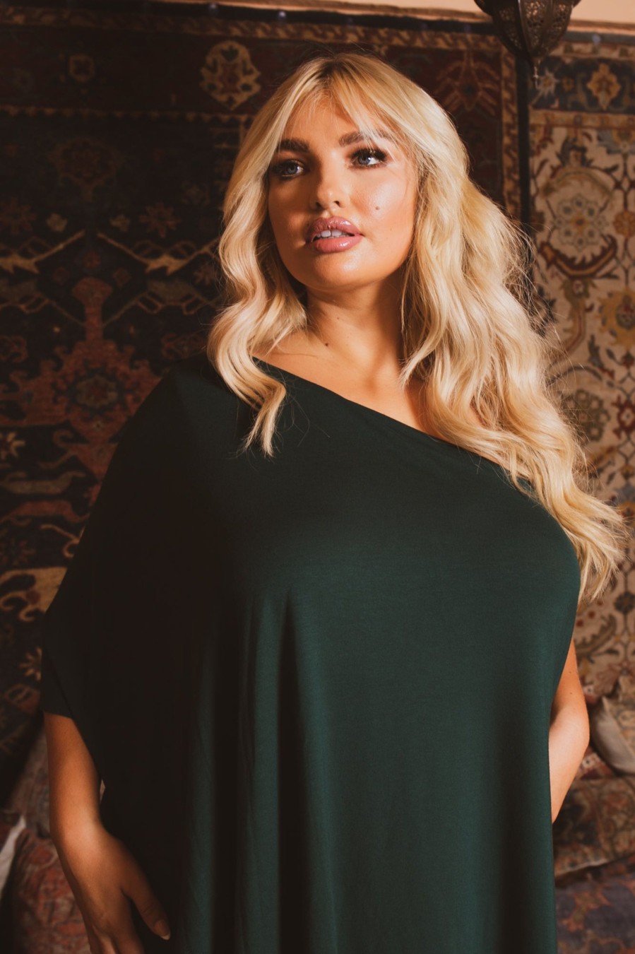 Dresses Curvy Sense | Plus Size Asymmetric Draped Dress Hunter Green