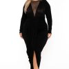 Dresses Curvy Sense | Plus Size Zaya Draped Midi Dress Black