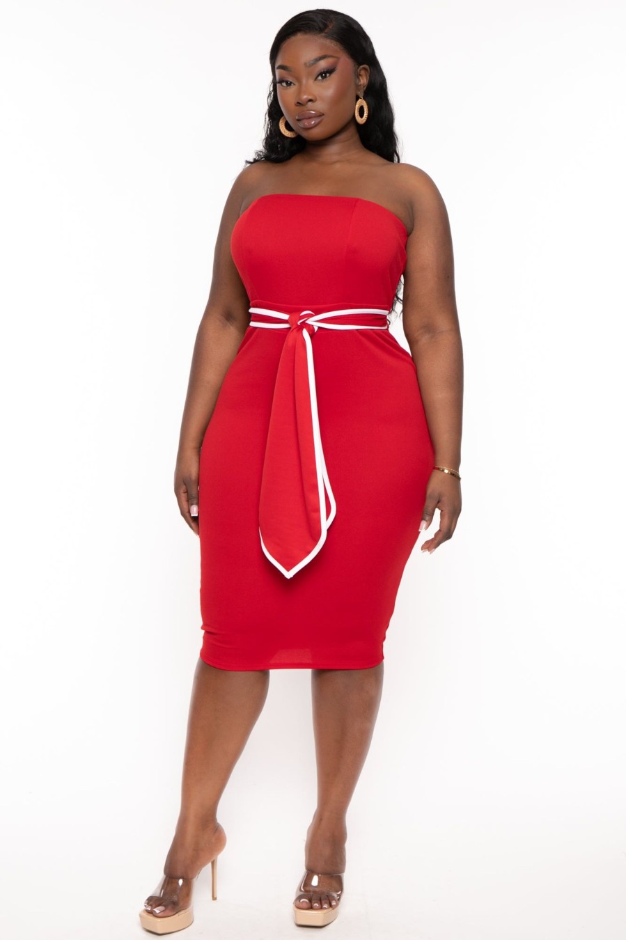 Dresses Curvy Sense | Plus Size Larisa Strapless Midi Dress Red