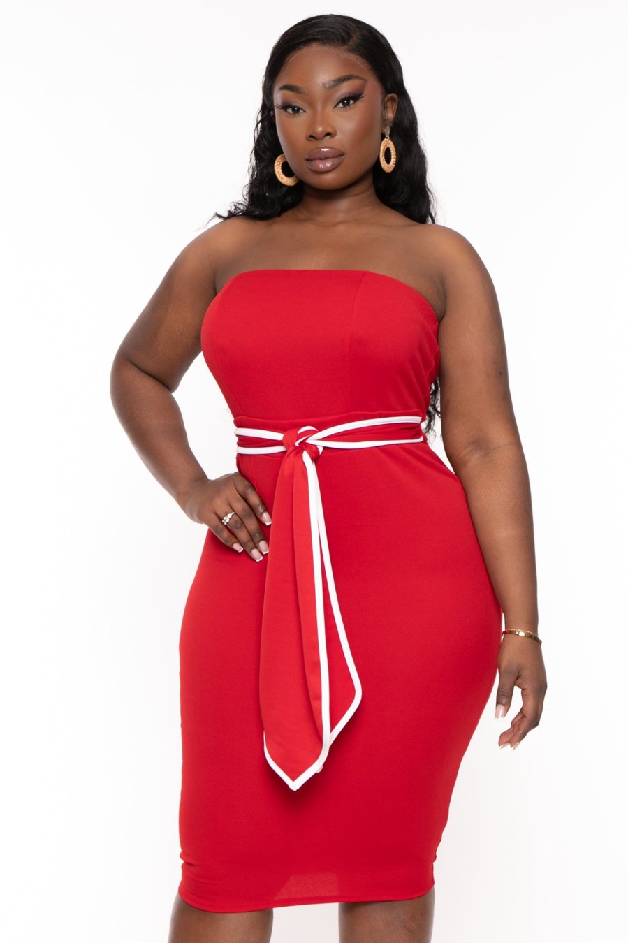 Dresses Curvy Sense | Plus Size Larisa Strapless Midi Dress Red