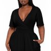 Jumpsuits & Rompers Curvy Sense | Plus Size Brianna Surplice Romper Black