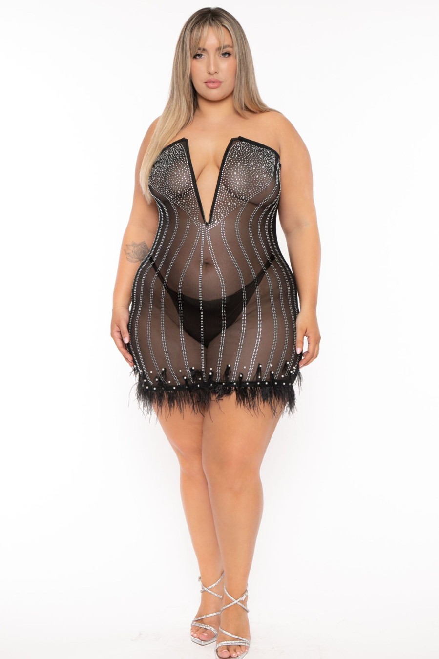 Dresses Aria Romance | Plus Size Leilania Sheer Bodycon Dress Black