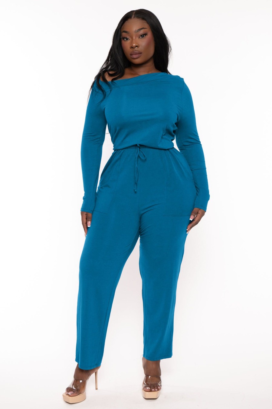 Jumpsuits & Rompers CULTURE CODE | Plus Size Lisa Asymmetric Neck Jumpsuit - Turq Turquoise