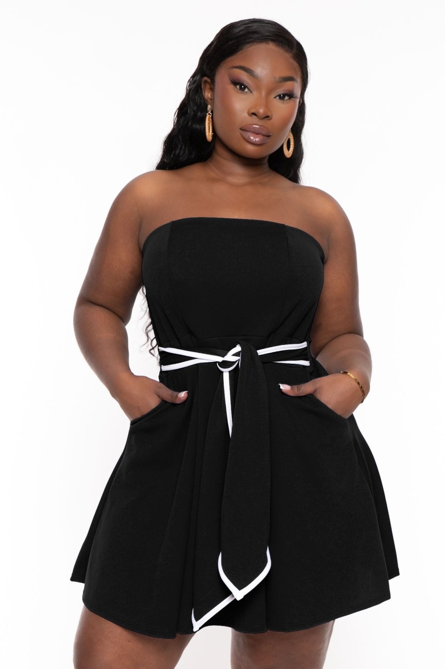 Little Black Styles Curvy Sense | Plus Size Larisa Strapless Flare Dress Black