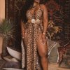 Dresses Curvy Sense | Plus Size Arianna M-Slit Leopard Maxi Dress Brown