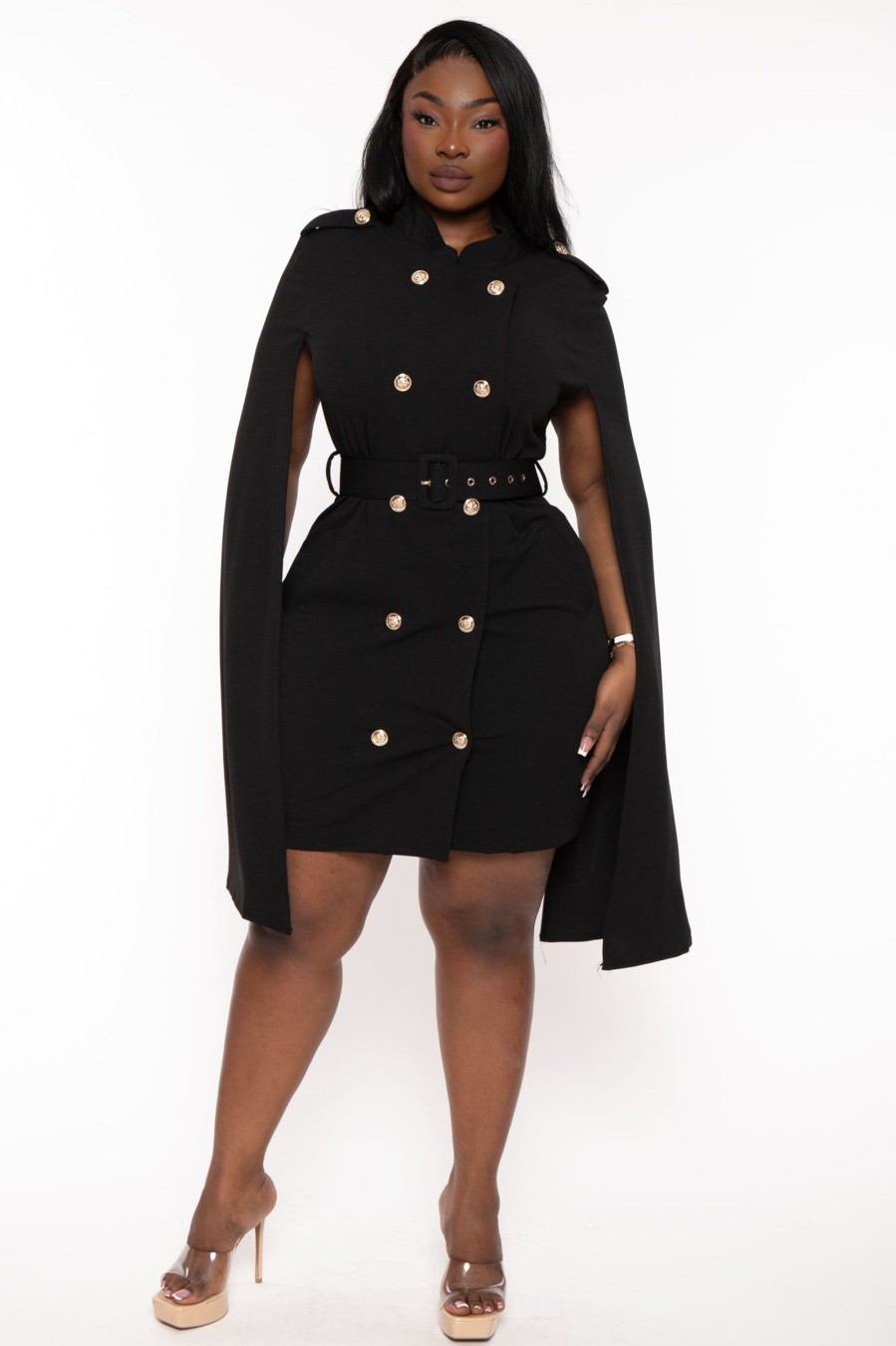 Dresses Goodtime USA | Plus Size Diany Cape Belted Dress Black