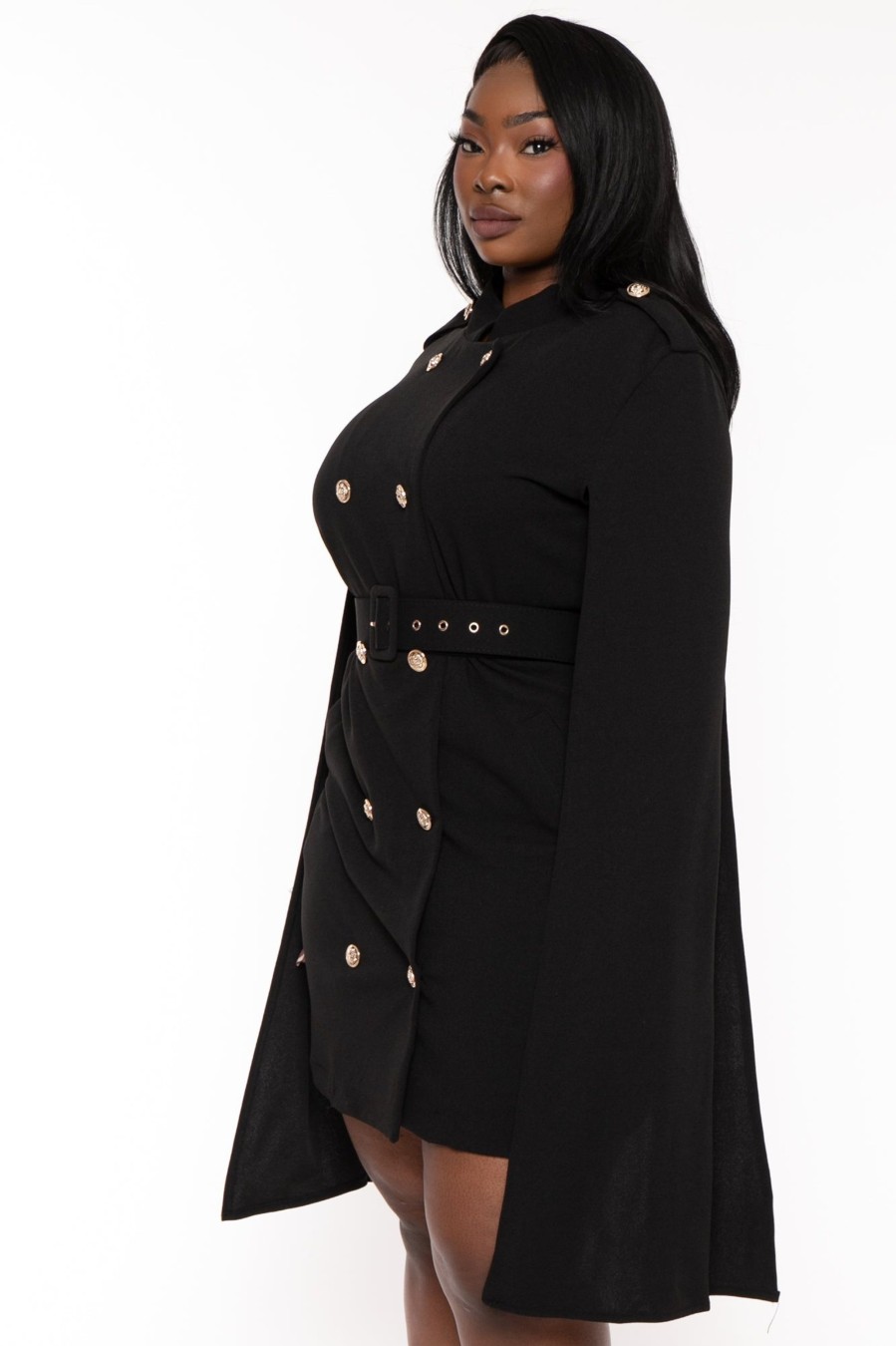 Dresses Goodtime USA | Plus Size Diany Cape Belted Dress Black