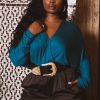 Tops CULTURE CODE | Plus Size Surplice Dolman Sleeve Bodysuit Turquoise