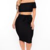 Matching Sets Curvy Sense | Plus Size Off The Shoulder Textured Matching Set Black