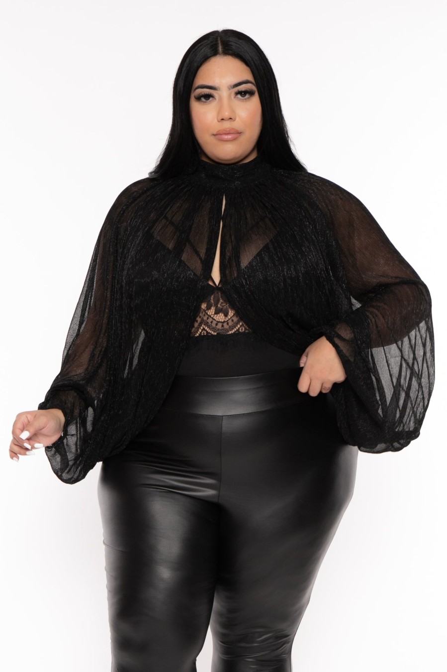 Little Black Styles ESMERAY CLOTHING | Plus Size Under A Spell Lurex Sheer Top Black