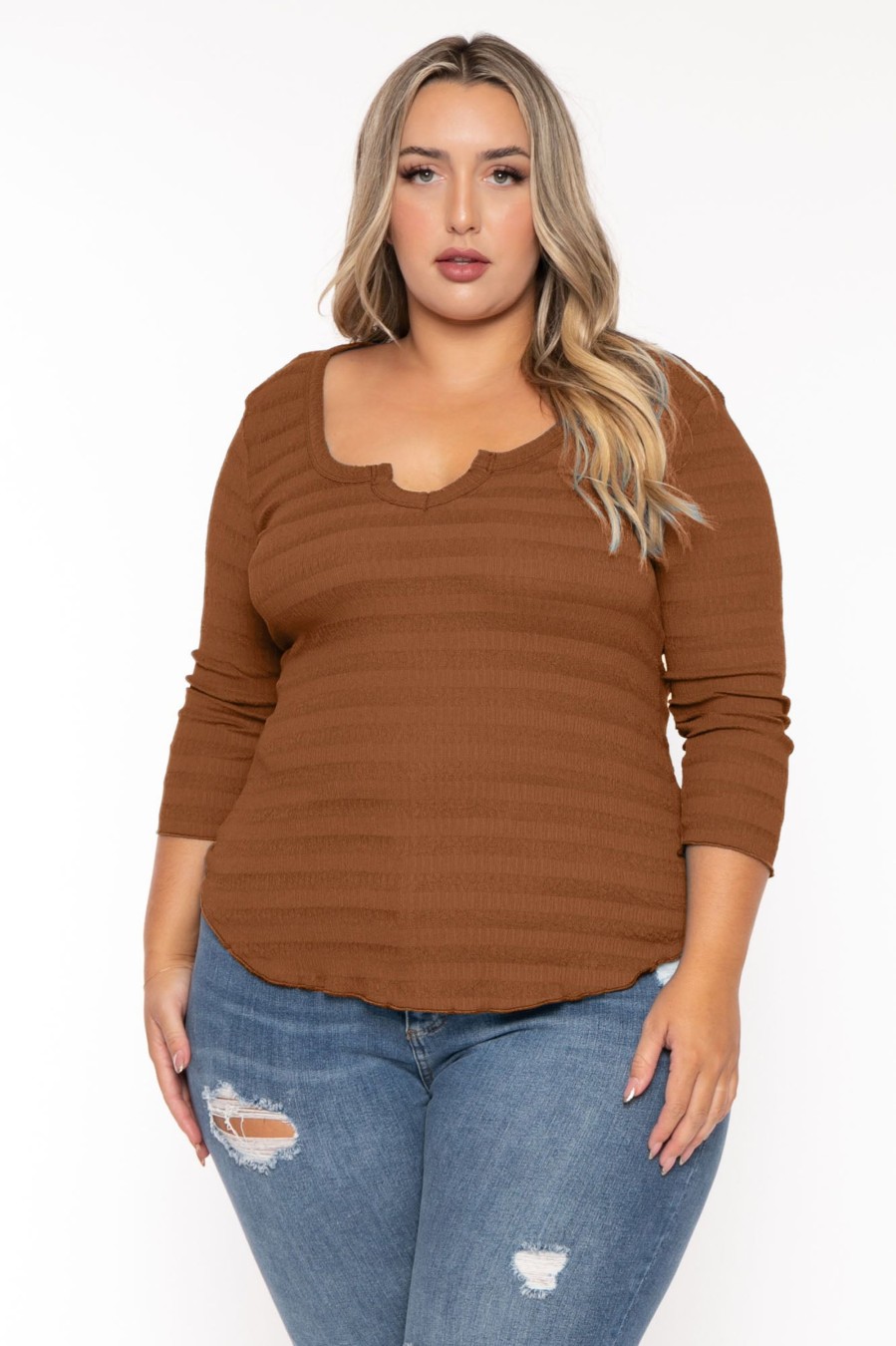 Tops CULTURE CODE | Plus Size Agnes Notch Scoop Neck Top Brown