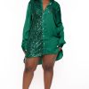 Dresses Dress Day | Plus Size Keiana Sequin Shirt Dress Green