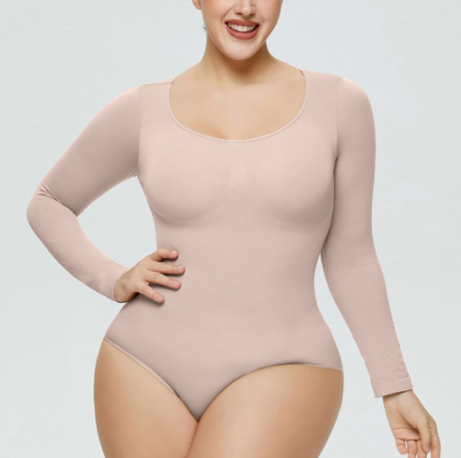 Intimates CHICCTHY TOP | Plus Size Snatched Long Sleeve Bodysuit Shapewear Nude