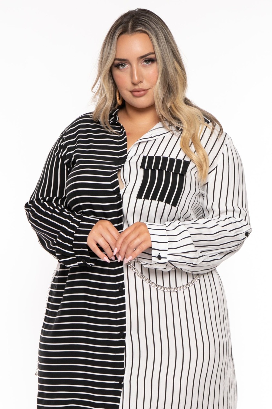 Dresses Dress Day | Plus Size Janey Shirt Midi Dress White/Black