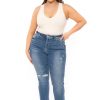 Jeans & Denim Wax Jean | Plus Size High Rise Raw Hem Jean Medium Wash