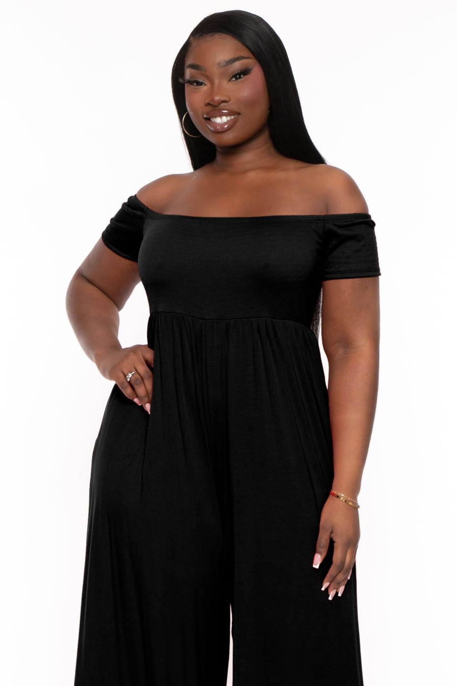 Little Black Styles Curvy Sense | Plus Size Eileen Off The Shoulder Jumpsuit Black