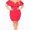 Dresses Curvy Sense | Plus Size Frill Bodycon Dress Red