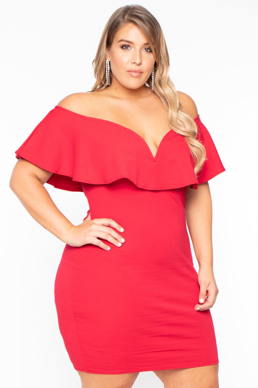 Dresses Curvy Sense | Plus Size Frill Bodycon Dress Red