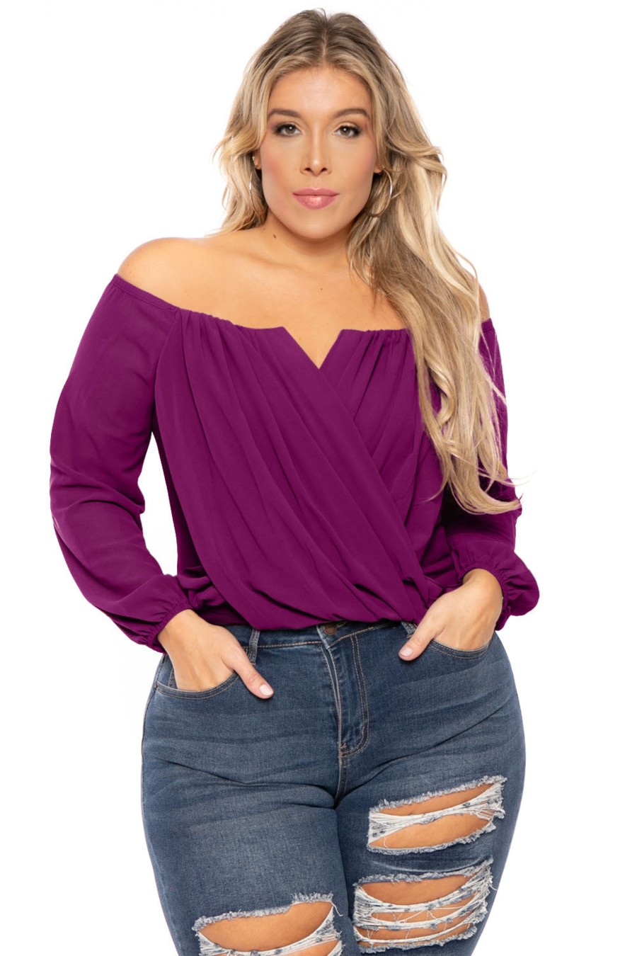 Tops Bluebell | Plus Size Aryana Cross Over Top Magenta