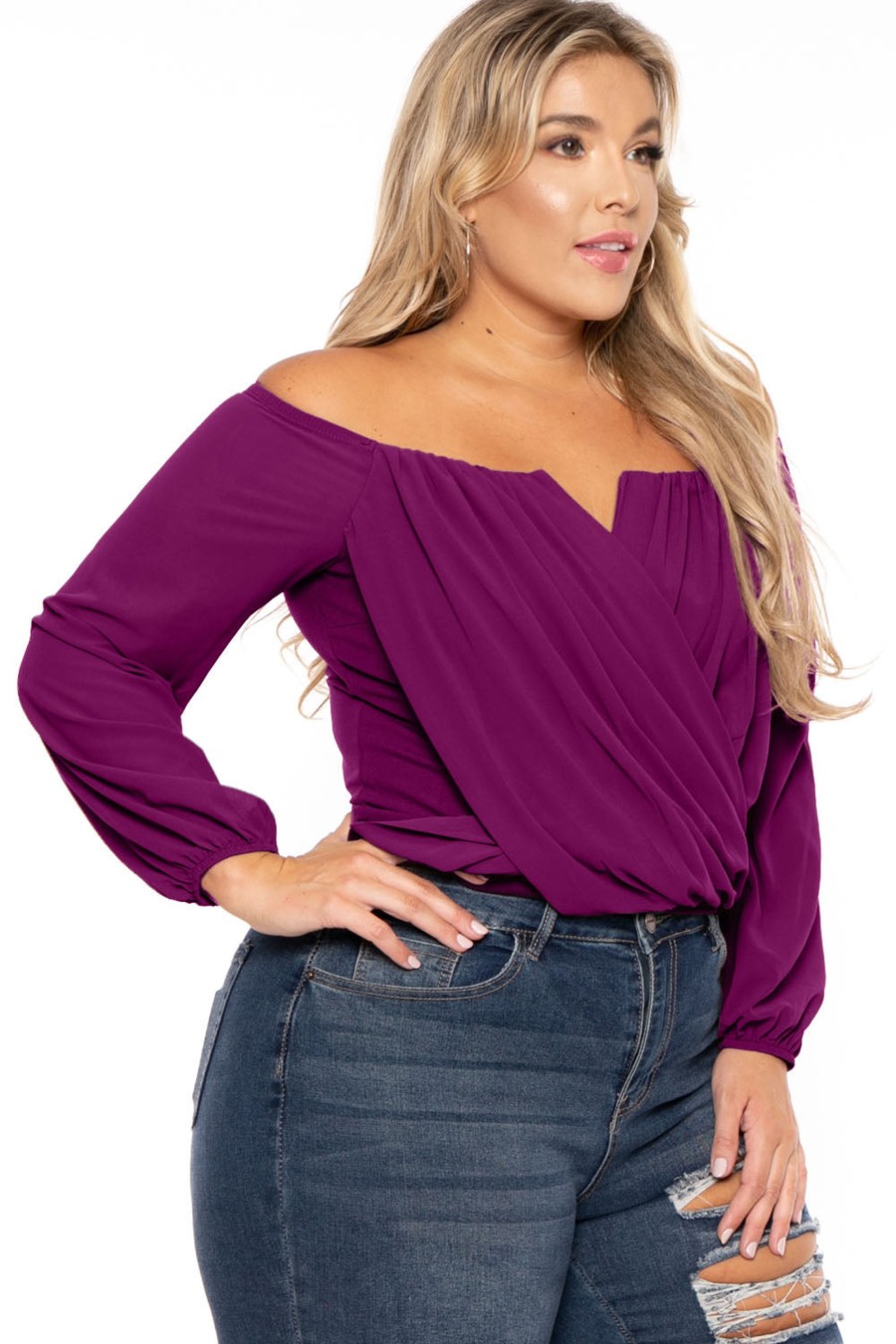 Tops Bluebell | Plus Size Aryana Cross Over Top Magenta