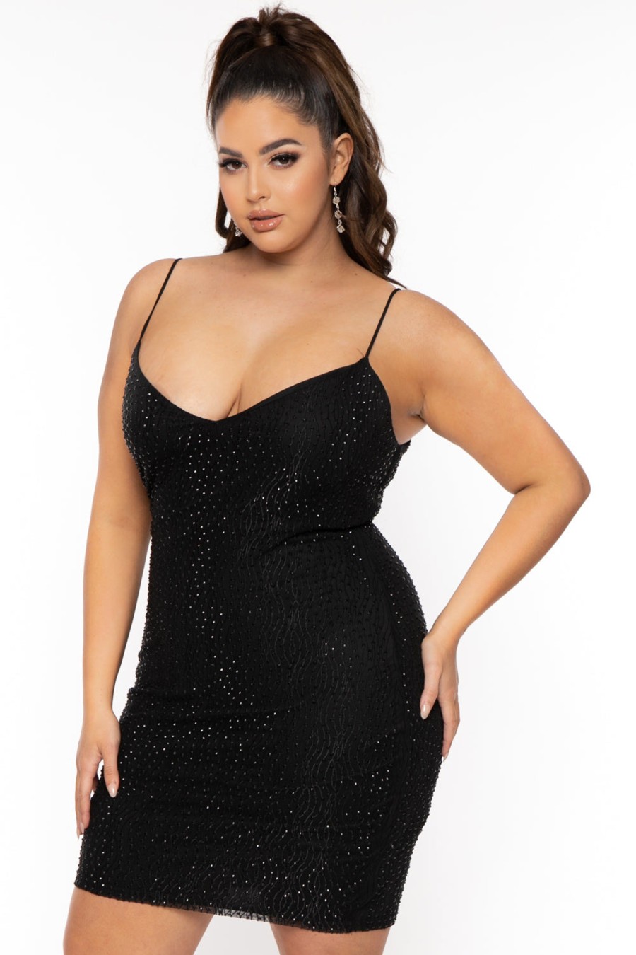 Dresses Symphony | Plus Size Rhinestone Cami Dress Black