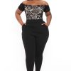 Little Black Styles Curvy Sense | Plus Size Minnie Lace Top Short Sleeve Jumpsuit Black