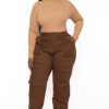 Jeans & Denim American Bazi | Plus Size High Rise Multi Pocket Jogger Brown