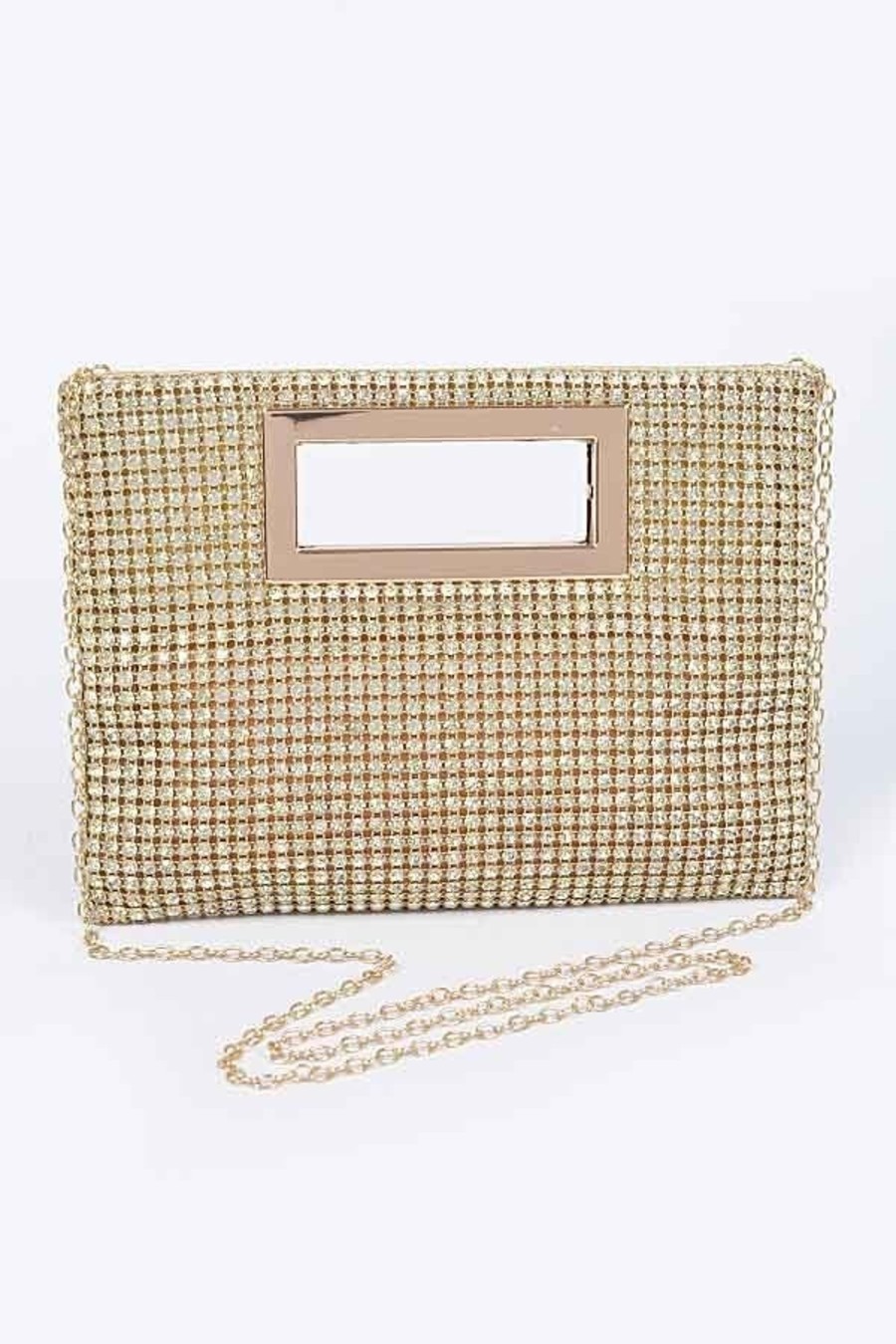 Accessories Hu0026D | Vegas Rhinestone Mesh Flat Bag Gold