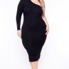 Little Black Styles Curvy Sense | Plus Size Ebony One Shoulder Dress Black