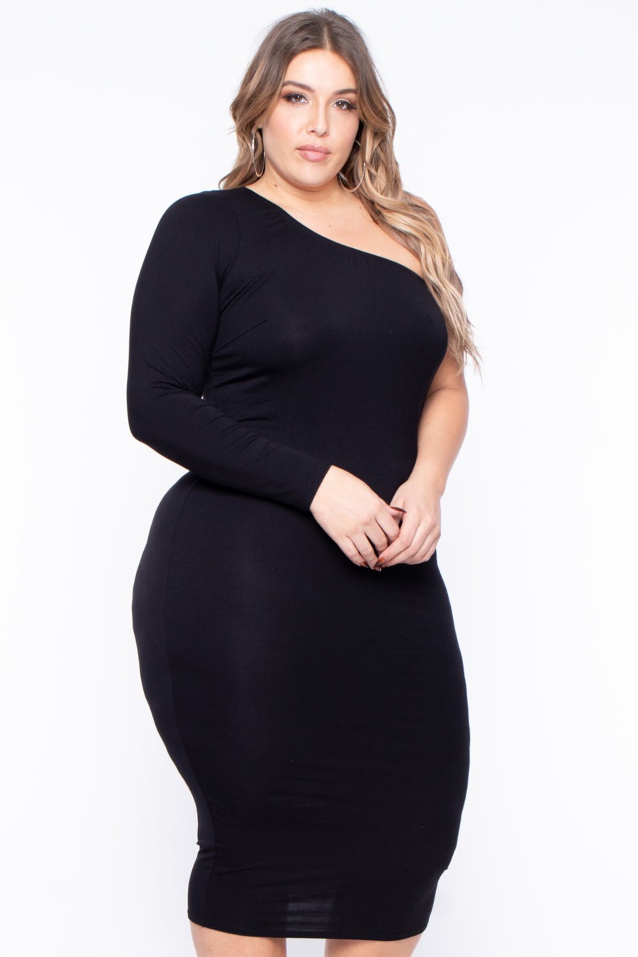 Little Black Styles Curvy Sense | Plus Size Ebony One Shoulder Dress Black