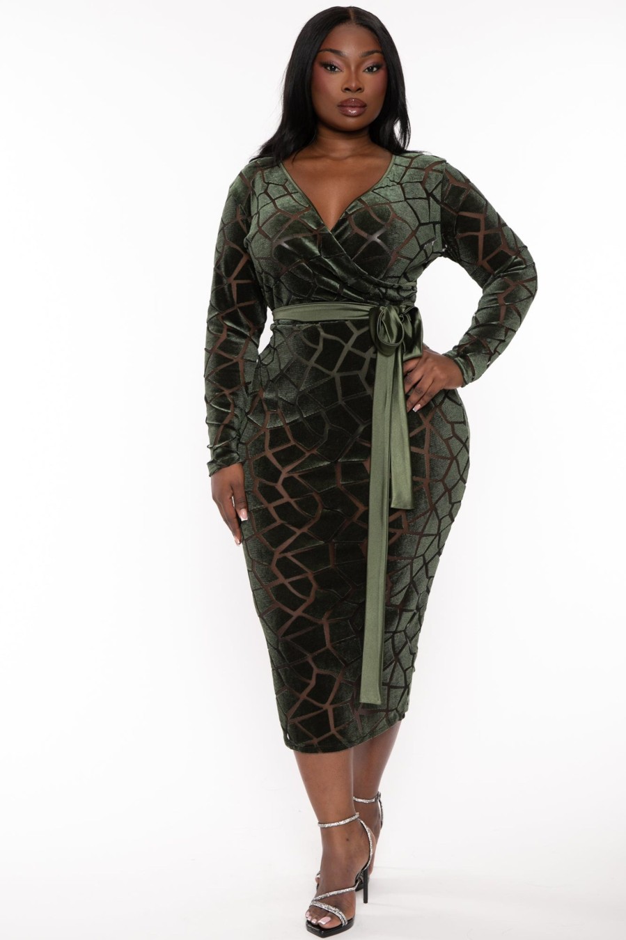 Dresses Goodtime USA | Plus Size Cianne Burn Out Bodycon Dress Green