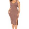 Dresses Curvy Sense | Plus Size Must Have Bodycon Dress Brown