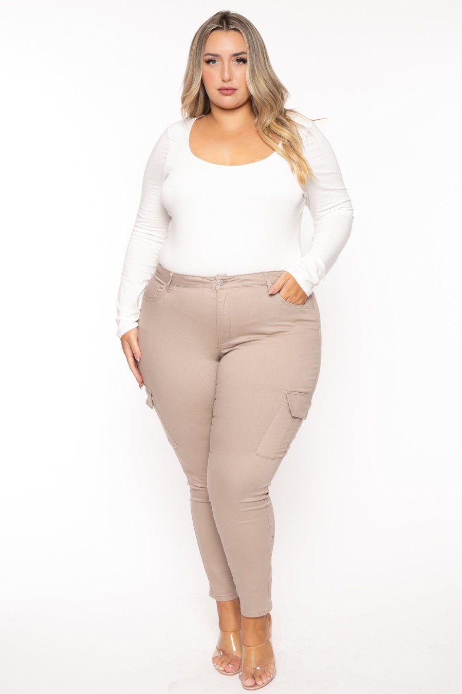 Bottoms Wax Jean | Plus Size Cargo Skinny Leg Pants Khaki