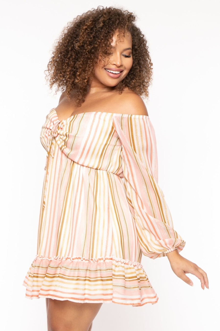 Dresses Curvy Sense | Plus Size Zariah Striped Print Dress Multi