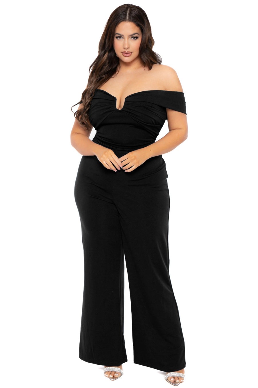 Jumpsuits & Rompers SYMPHONY | Plus Size Amber Off The Shoulder Jumpsuit Black