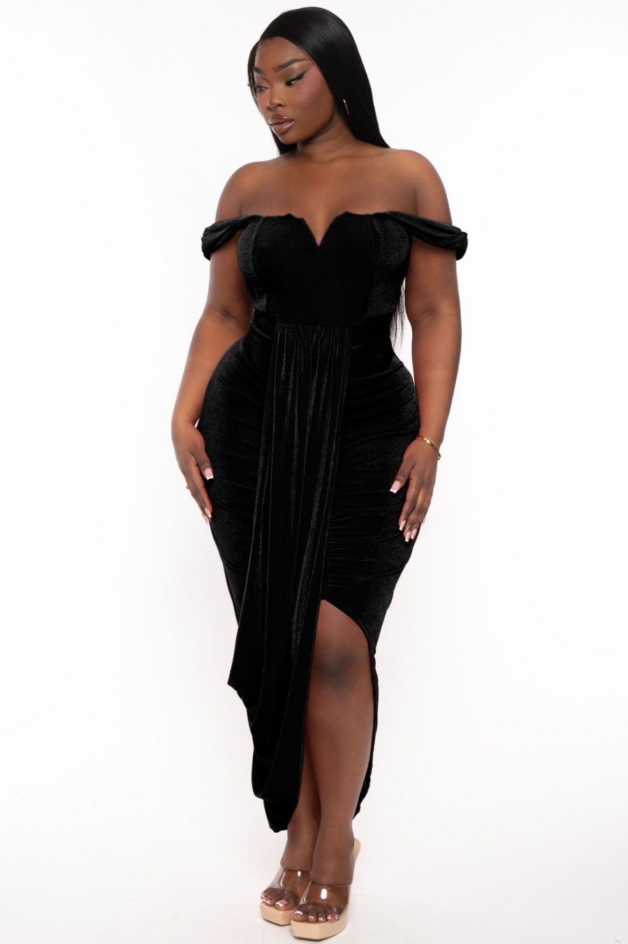 Little Black Styles Curvy Sense | Plus Size Stella Front Drape Dress Black