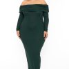 Dresses Curvy Sense | Plus Size Nerida Off Shoulder Maxi Dress Hunter Green