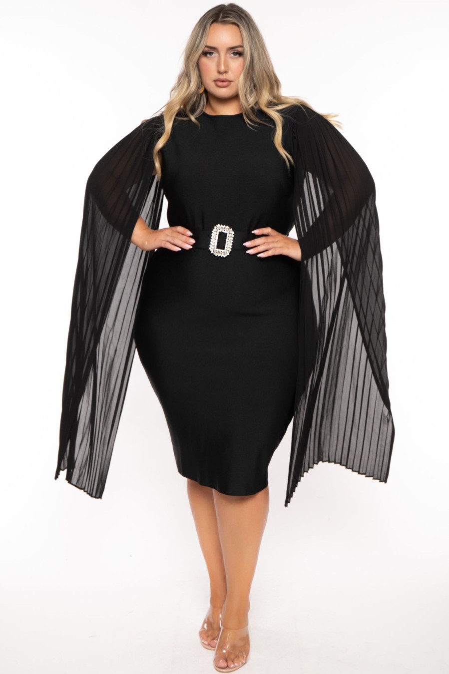 Little Black Styles Goodtime USA | Plus Size Clarette Cape Sleeve Dress Black