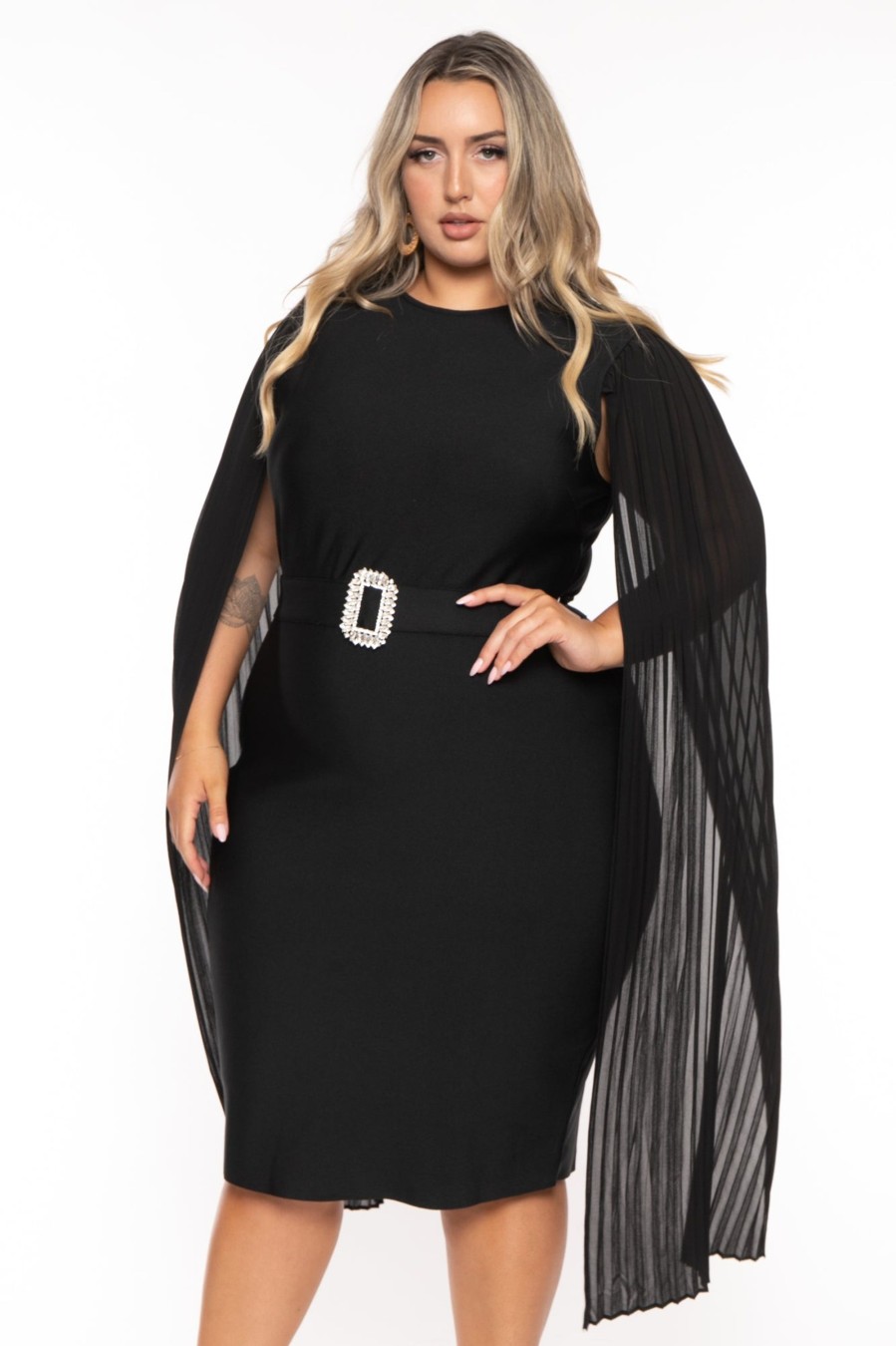 Little Black Styles Goodtime USA | Plus Size Clarette Cape Sleeve Dress Black