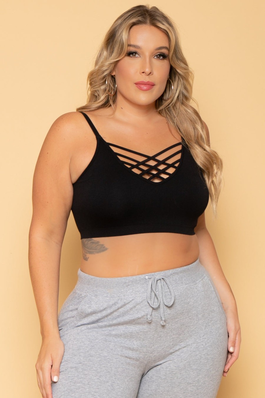 Tops Zenana | Plus Size Caged Bralette Black