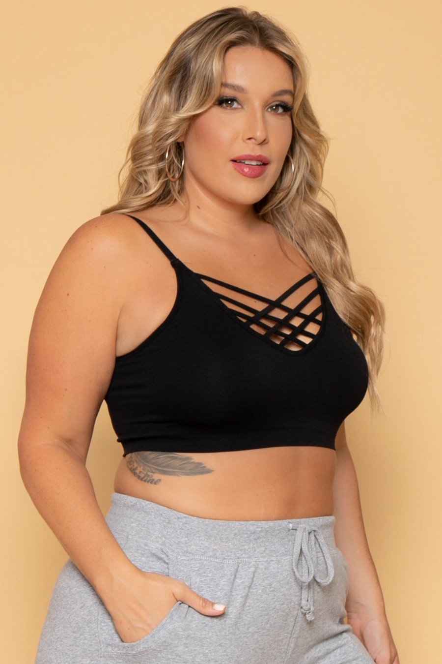 Tops Zenana | Plus Size Caged Bralette Black