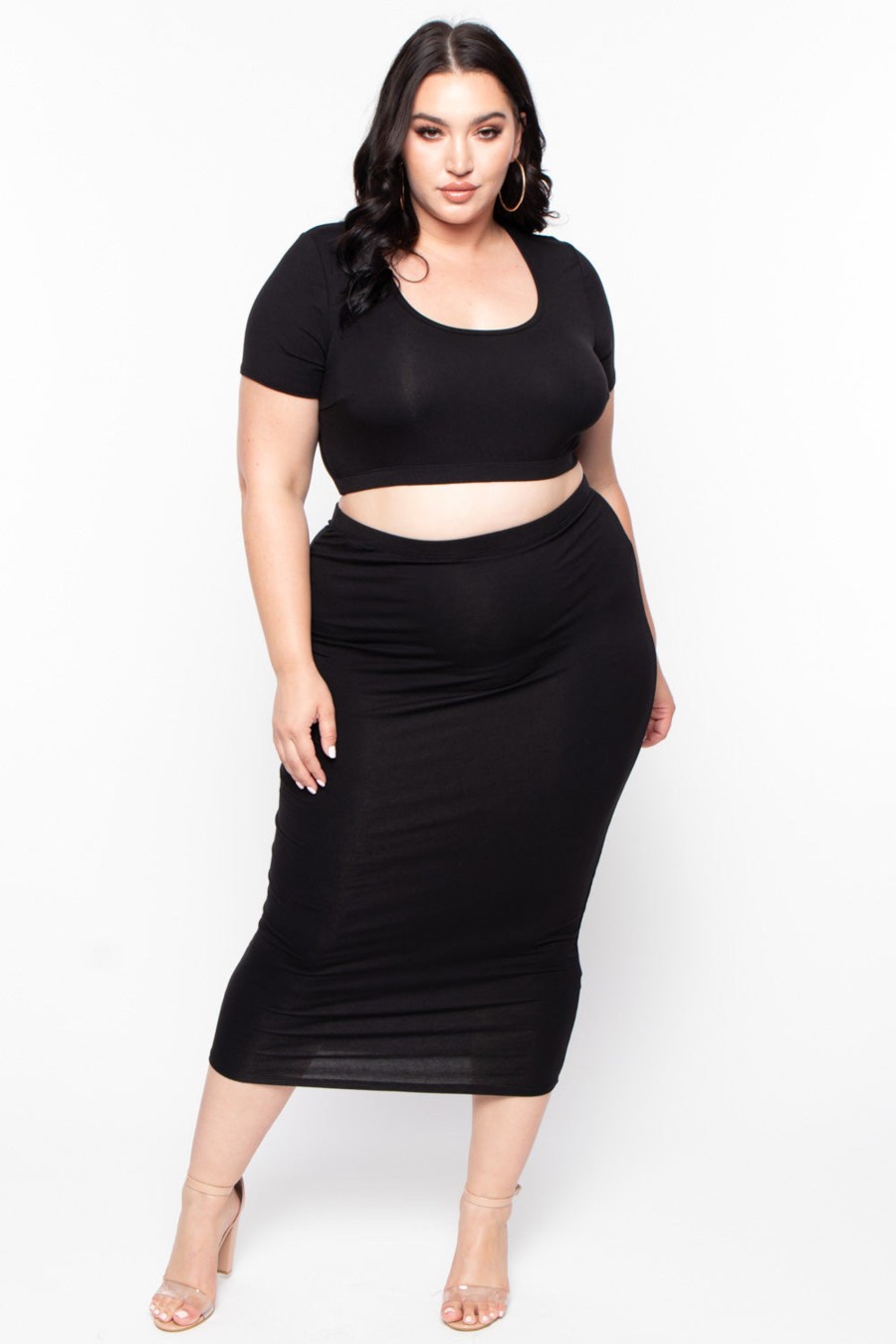 Matching Sets Curvy Sense | Plus Size Carmen Top U0026 Skirt Matching Set Black