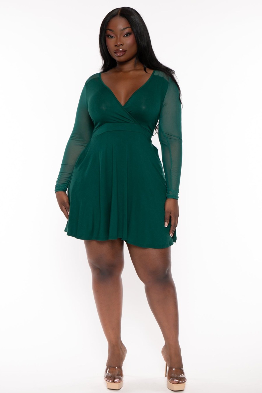 Dresses Curvy Sense | Plus Size Eisley Flare Dress Green