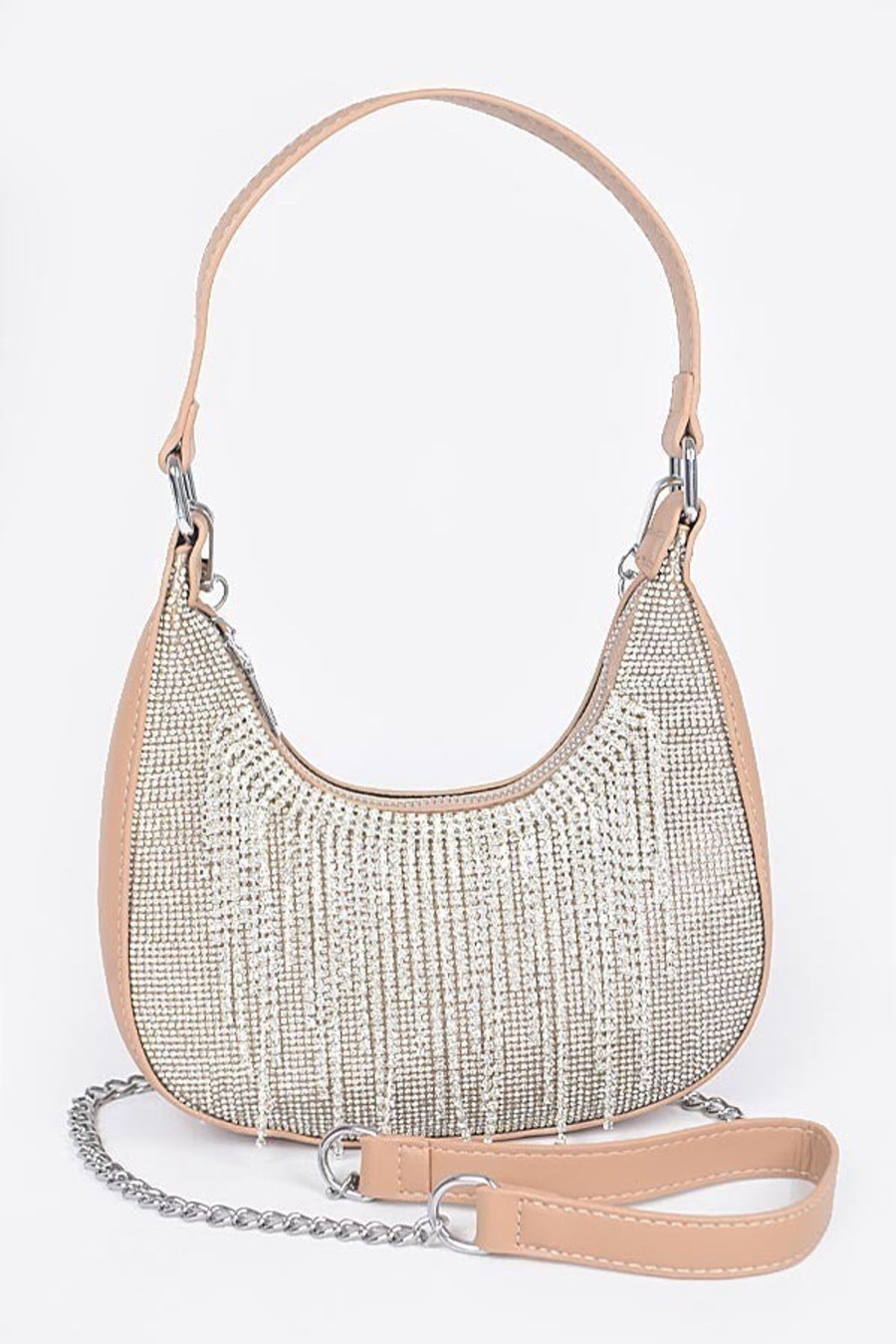 Accessories Hu0026D | London Hot Fix Stones Rhinestones Fringe Hobo Bag Khaki