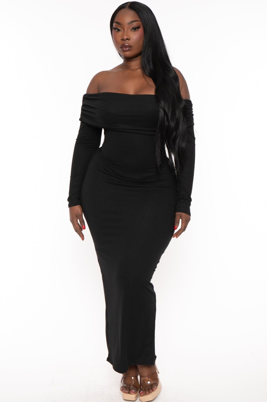 Little Black Styles Curvy Sense | Plus Size Nerida Off Shoulder Maxi Dress Black