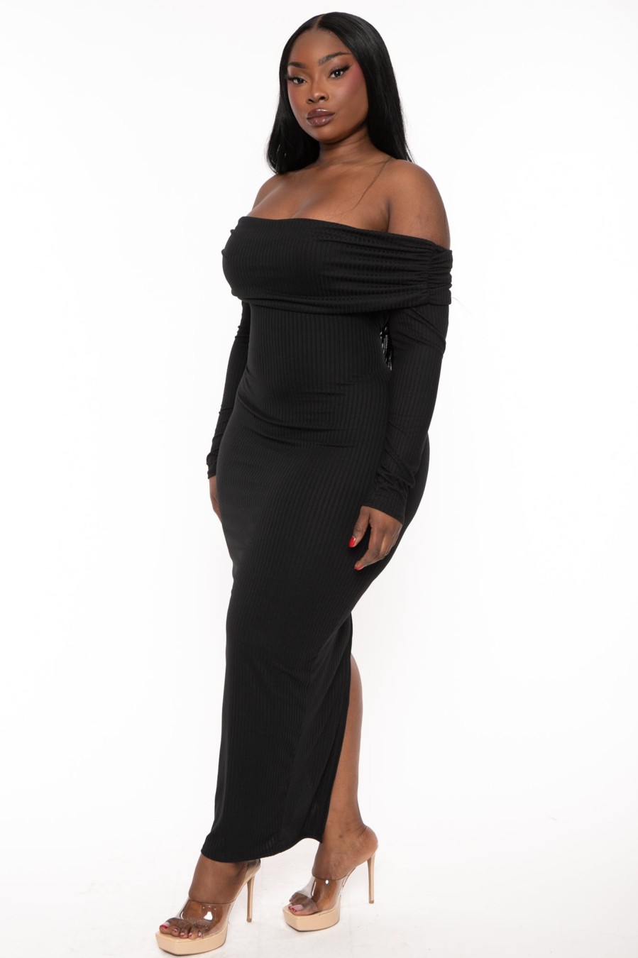 Little Black Styles Curvy Sense | Plus Size Nerida Off Shoulder Maxi Dress Black