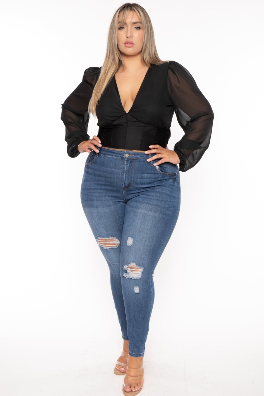 Tops Curvy Sense | Plus Size Priya Chiffon Top Black