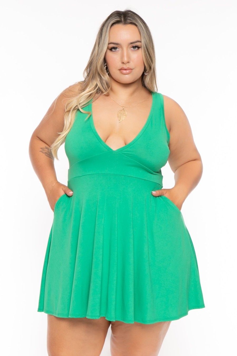 Dresses Curvy Sense | Plus Size Jeanine Flare Dress Green